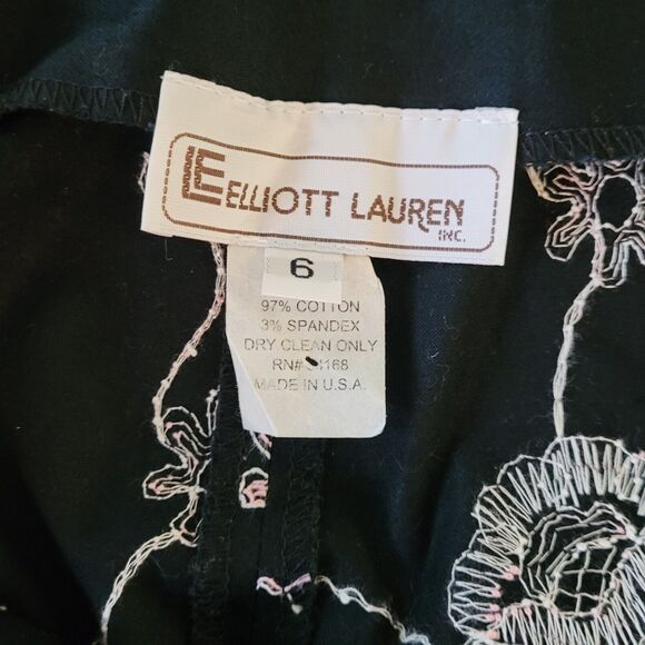 Elliott Lauren Pants Womens Sz 6 Zip Black Pink Floral Embroidery Ankle Crop USA - Picture 15 of 16